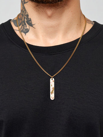 Feine Edelstahl Halskette 18K vergoldet mit leichtem Lederanhaenger Slim-Stripe