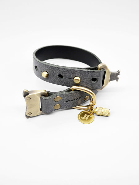 Hundehalsband Leder Farbe Dunkelgrau mit Schnellverschluss Massangefertigt mit Namen personalisierbar