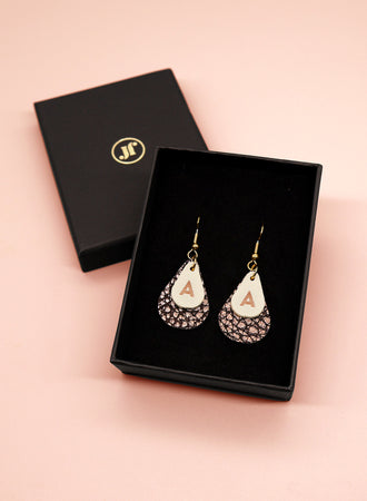 Leder-Ohrringe Ohrstecker Teardrops Kupfer/Creme personalisiert