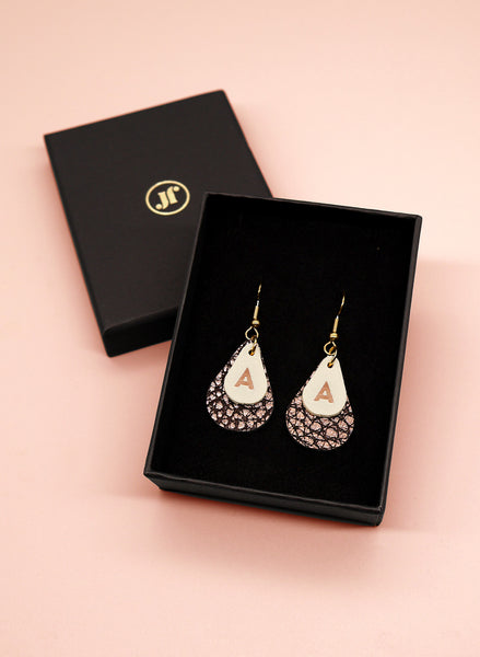 Leder-Ohrringe Ohrstecker Teardrops Kupfer/Creme personalisiert