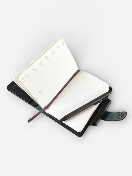Leder Organizer Etui handgenaeht mit A6 Wochen-Kalender/Terminplaner und Kugelschreiber