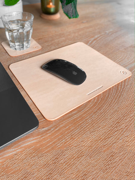 Mousepad aus Leder Farbe Natur inklusive Personalisierung