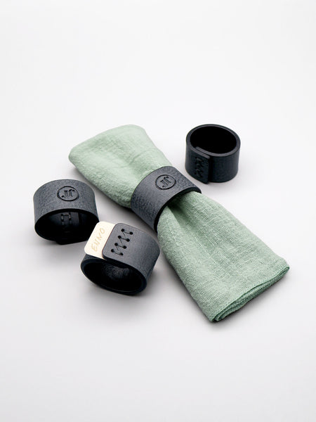 Serviettenringe handgenaeht aus Le der Dunkelgrau personalisiert 4er Set