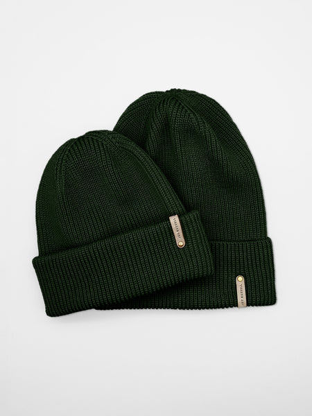 Strickmuetze aus Merinowolle mit Lederpatch 2-in-1 Fishermuetze Beanie