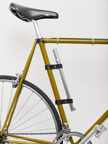 Fahrrad-Luftpumpenhalter Echtleder Farbe schwarz mit Logo