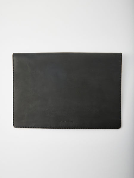 Laptoptasche Deluxe aus schwarzem Echtleder mit Heißprägung
